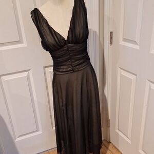 Connected Apparel‎ Black Mesh Overlay Evening Dress Cocktail Semiformal After 5